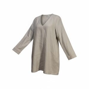 Becasa Medium Dress Womens Beige‎ Long Sleeve V Neck Casual Linen Blend